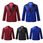Boys Shiny Sequins Suit Jacket Coat Blazer One Button Tuxedo For Party Wedding