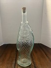 Vtg Glass Blue green Fish Shaped Wine Bottle Made In Italy 13 5    Tall