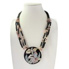 Vintage Lee Sands Inlaid Mother Of Pearl Beaded Floral Necklace Earrings Set