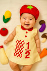      Baby Half Birthday Outfit Set     Mayonnaise Dress    Tomato Hat   Felt Veggies