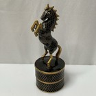 Vintage Cloisonne Horse Trinket Box Brass Enamel Pill Box Rearing Horse Lid 5 