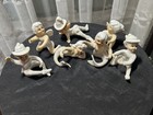 Vntg Lefton Japan Set Of 7 Christmas Elves pixie Figurines   1950s Iridescent