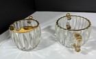 Vintage Jeanette Glass National Creamer And Sugar Embellished Gold  2  Piece Set