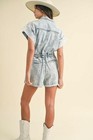 Annie Wear Elastic Waistband Short Sleeve Denim Romper Outfit