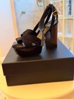 Saint Laurent Ysl Farrah 80 Black Suede Crisscross Platform Sandals Heels Eu 39