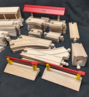 Vintage Brio Wooden Railway Train Set 76 Pc Lot Track Buildings Cars Figures