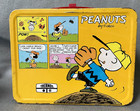  70s Vtg Peanuts Gang - Charlie Brown Metal Lunch Box W  Thermos-yellow And Red