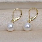 Perfect Natural Round South Sea White Pearl Dangle Earrings 14k Gold Leverback