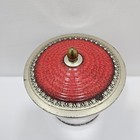 Vtg 7-1 4  Red   Gold Floral Candy Tin Container Canister Pedestal Base