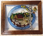 Vintage Stained Glass Window Suncatcher Hand Painted Country Cottage Framed