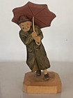 A Trio Of Vintage Rare Norwegian Hand-carved Wooden Men Haus Selvhjelps Kontor