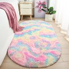Soft Shaggy Rug For Kids Bedroom  Oval 2 6 x5 3  Rainbow Plush Fluffy Carpets   
