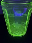 Vintage 1920 s -1930 s  Vaseline Uranium  Glass Ice Bucket Etched Floral Design 