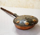 Vintage Brass   Copper Bed Warmer With Long Wooden Handle Hearth Decor