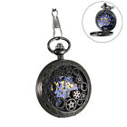 Mens Black Pocket Watch Mechanical Vintage Steampunk Skeleton Retro Chain Luxury