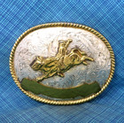 Western Rodeo Cowboys Bull Riding Trophy Belt Buckle Scroll Large Vtg W   gmp514