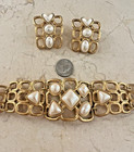 Vintage Avon Chunky Textured Gold Tone Faux Pearl Bracelet   Earrings Set