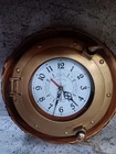 Vtg Ship s Time Wood Slab Porthole Clock Nautical Maritime  tested 