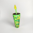 Starbucks 24oz Green yellow Floral Plastic Tumbler W  Drink-through Lid Straw