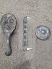 3-piece Vintage Silver Vanity Set     Brush  Comb  And Hand Mirror With Baroque Fl
