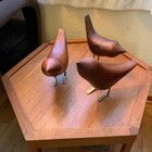 3 Danish Bird Sculptures Mid Century Modern Teak brass Mcm Wood Lot set