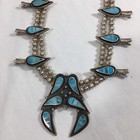Vintage Navajo Sterling Silver Turquoise Squash Blossom Naja Necklace  