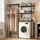 4 Tier Laundry Drying Rack  Over Washer Dryer Shelf  Wire Basket   Hooks  Black