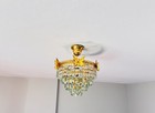 Antique Chandelier Hand Painted Green  Crystal 1 Bulb French Empire Crown