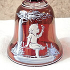 Vtg Westmoreland 1978 Ruby Glass Bell Hand Painted Girl Original Label S  Miller