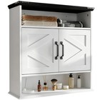     white Wall Mounted Bathroom Cabinet Farmhouse Barn Door Storage Cupboard With