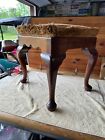 Queen Anne Style Footstool Mahogany Wood Beige Pad Tassel Edge W h  Miller 1978