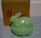 Mosser Glass Usa Jade Jadeite Green Bunny On Nest Trinket Box Easter Nib