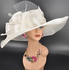 Kentucky Derby Hat Church Wedding Wide Brim Sinamay Hat Carriage Hat White