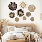 Set Of 9 Wicker Woven Wall Baskets Boho Decor Rustic Handmade Round Hanging Art