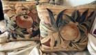 Antique Elegant Pair Verdure Tapestry Pillows Fruit Motif