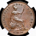 Great Britain  Victoria  1855  Copper Penny  Plain Trident  Ngc Ms62 Bn