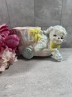 Vintage Ceramic Lamb Cart Planter Pink Blue Yellow Bow Nursery Decor 8 Inch