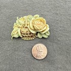 Old Celluloid Plastic Hand Made Rose Flower Leave Vintage Brooch Made In Japan