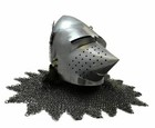 Medieval Hounskull Collection Bascinet Visor Helmet With Chainmail 18 Gauge