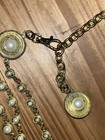 Vintage Gold Tone Multi Chain Belt Faux Pearl Dangle Statement Womens 34 Inch