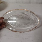 Vintage Clear Glass Oval Serving Dish 8 75  X 5 1 2  Gold Trim Starburst Relish