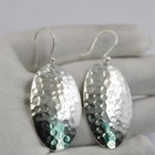 Solid 925 Sterling Silver Hammered Oval Dangle Drop Earrings Textured Handmade