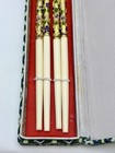 Vintage Chinese Cloisonne Enamel Chopsticks W Original Box Gold W Floral Design 