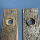 Pair Antique Victorian Eastlake Ornate Door Knob Back Plates With Keyhole