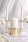 Unity Candle Set Wedding Ceremony 6  Pillar 10  Tapers Gold Decor 70hr Gift