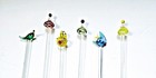 Vintage Hand Blown Cocktail Swizzle Sticks Set Of 6 Tropical Fish  Chili Pepper