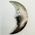 Vintage Large Pewter Silver Tone Crescent Moon Face Brooch Celestial Jewelry Pin