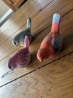3- Birds Pottery  Clay Fired Glazed Lot Of 3 Red Wiyh Blue Details