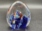Vintage Murano Style Art Glass Oval Paperweight Blue With Fish Aquarium