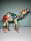 Vintage Large Sari Camel Statue Multicolor Patchwork Fabric Over Paper Mache 20   
